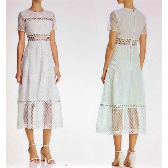 Maje White Lace Midi Dress Grommets size M - Picture 1 of 16